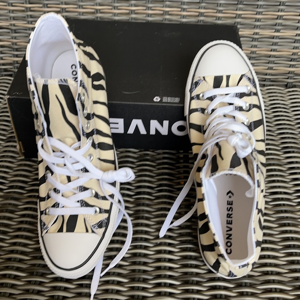 Converse Ctas Hi Black/Greige/White MEN`S Zebra Stripes - Picture 12 of 16